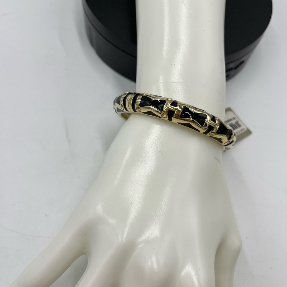 Nordstrom Black and Gold Tone with Crystals Hinged Bangle Bracelet New